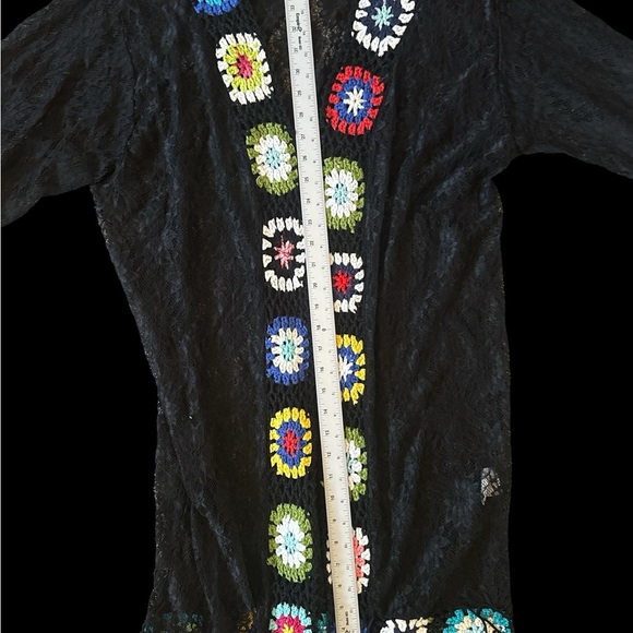Black Crochet Cardigan with Multicolor Accents - Picture 3 of 6